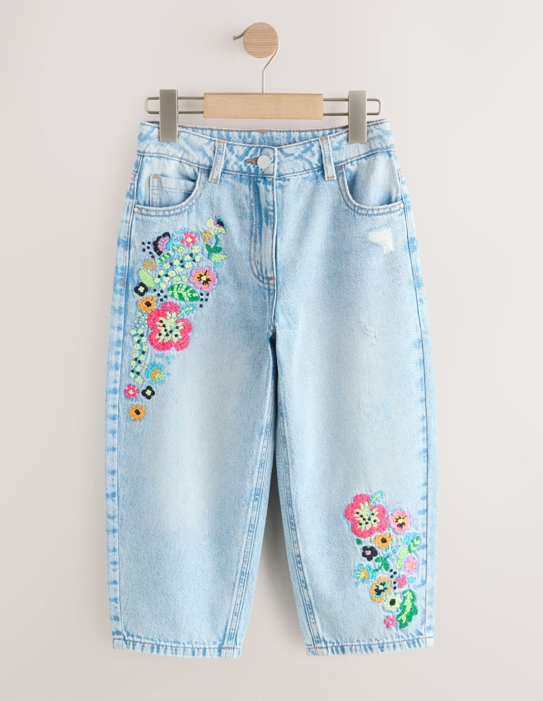 Fluro Embroidery Barrel Leg Jeans