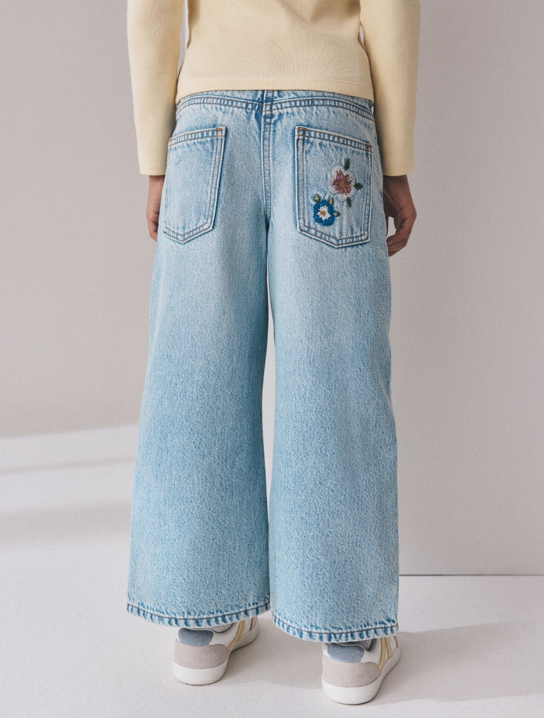 Floral Embroidered Wide Leg Jeans
