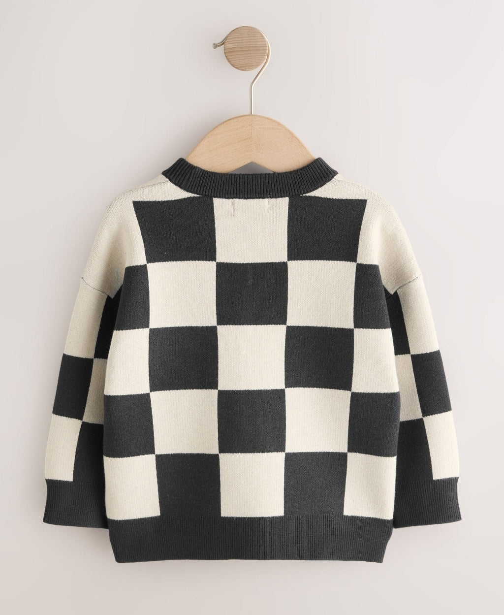 Monochrome Checkerboard Knitted 
Crew Neck Jumper