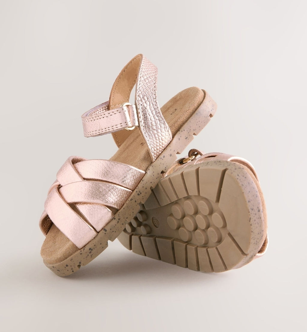 Rose Gold Leather Woven Sandals
with Touch Fastening