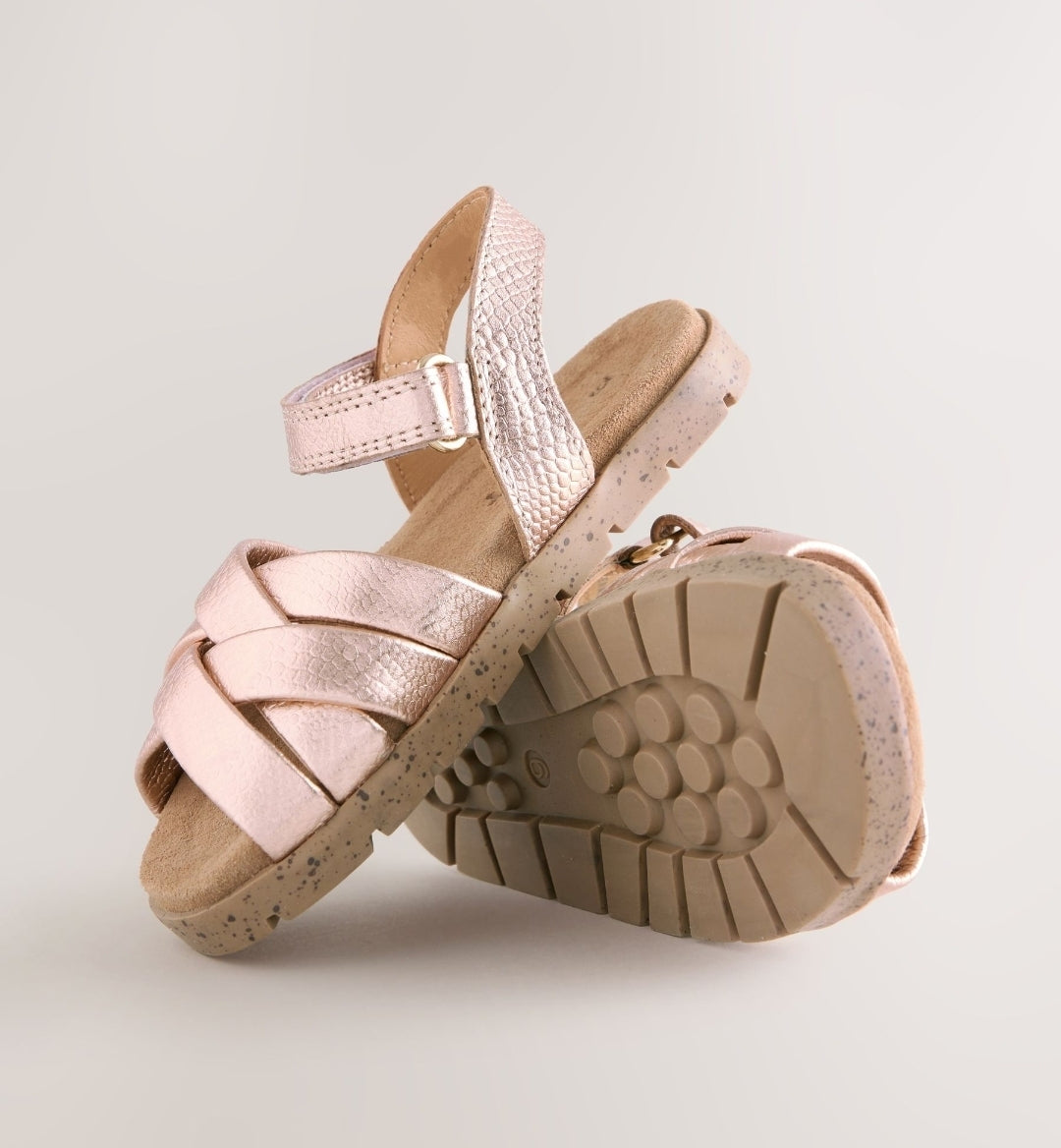 Rose Gold Leather Woven Sandals
with Touch Fastening