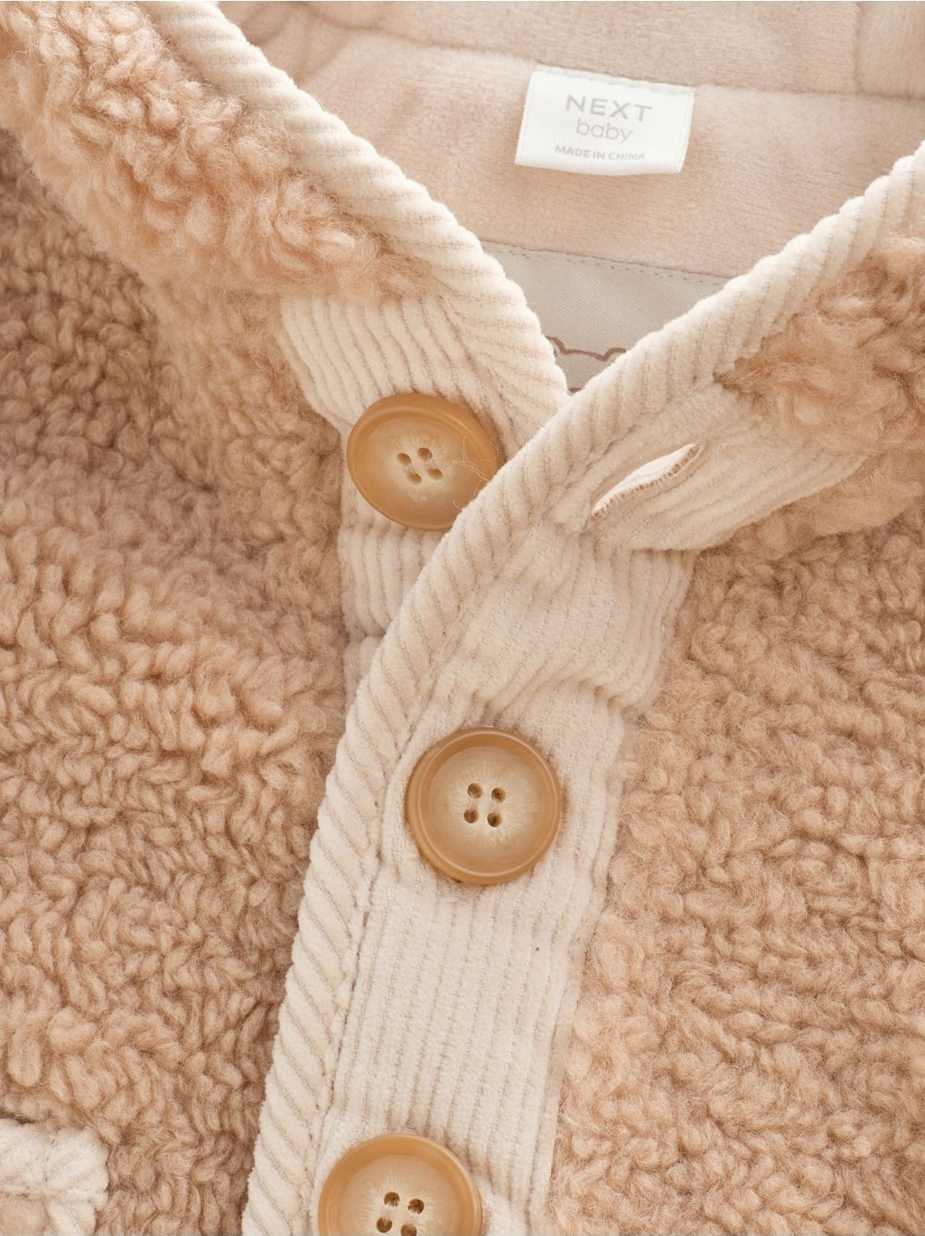 Caramel Borg Hooded Fleece Lined Baby Jacket