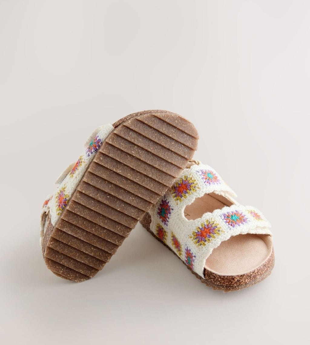 White Standard Fit (F) Leather Twist Sandals with Touch Fasteni...