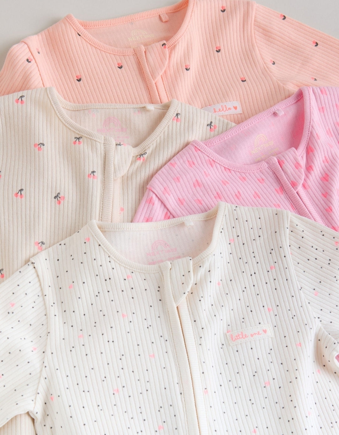Pink Two Way Zip Baby Sleepsuit 4 pack