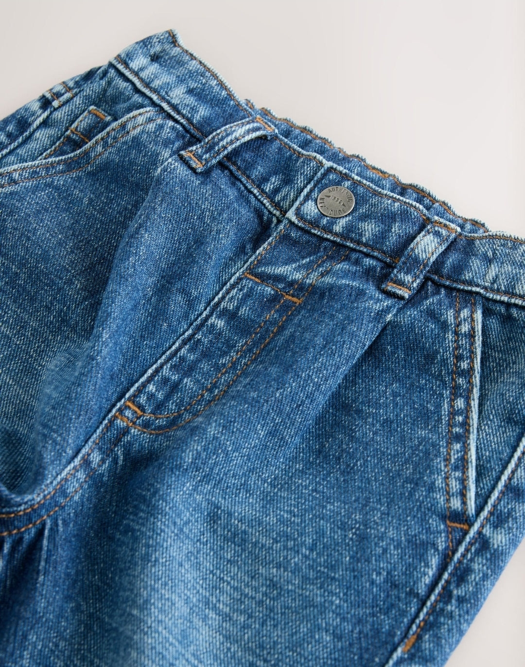 Mid Blue Denim Wide Leg Pull On Cargo 100% Cotton Jeans