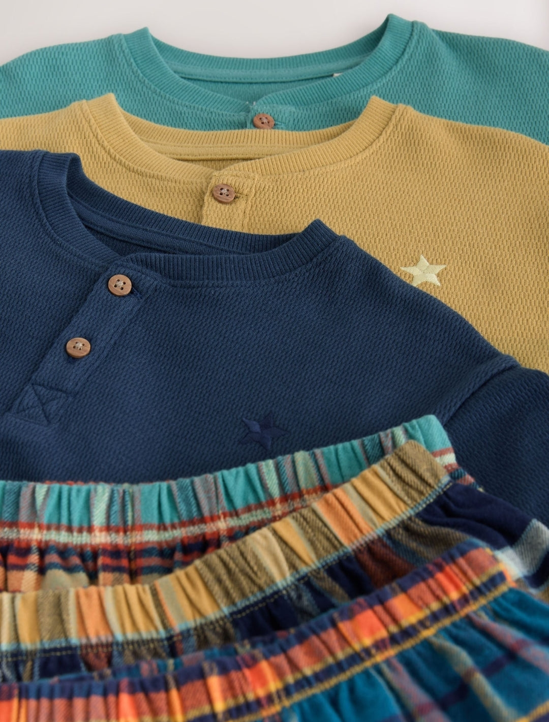 Navy/Ochre/Teal Check Woven Bottom Pyjamas 3 Pack