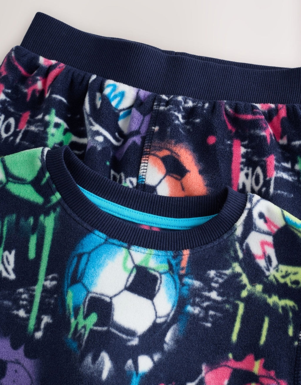 Multi Bright Football Grafitti Printed Cosy Fleece Pyjamas