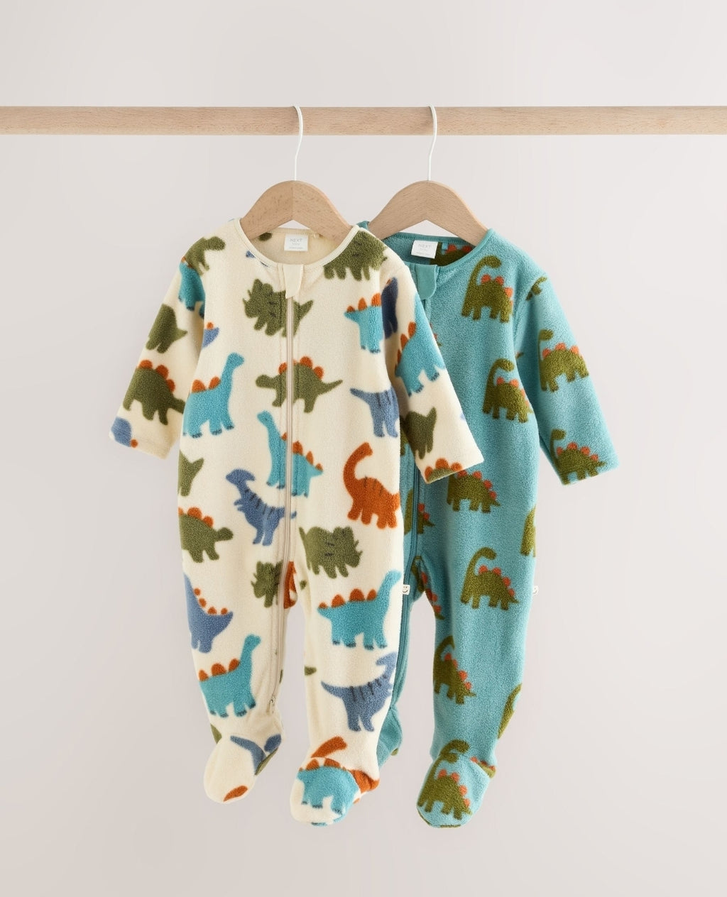 Blue Dinosaur Micro Fleece Two Way Zip Baby Sleepsuits 2 Pack