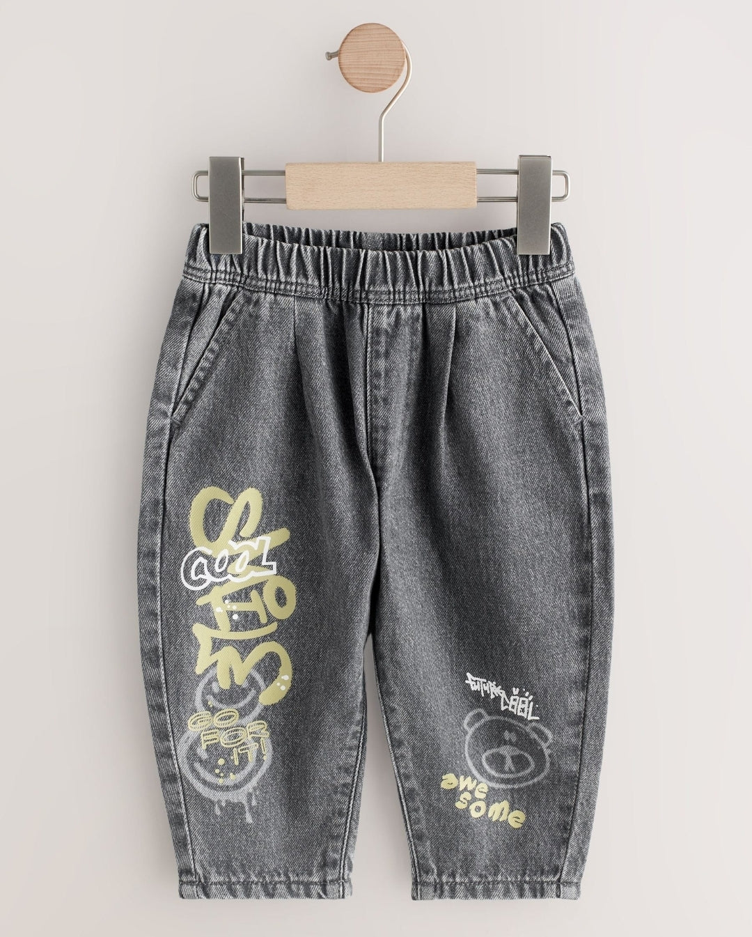 Grey Graffiti Barrel Jeans