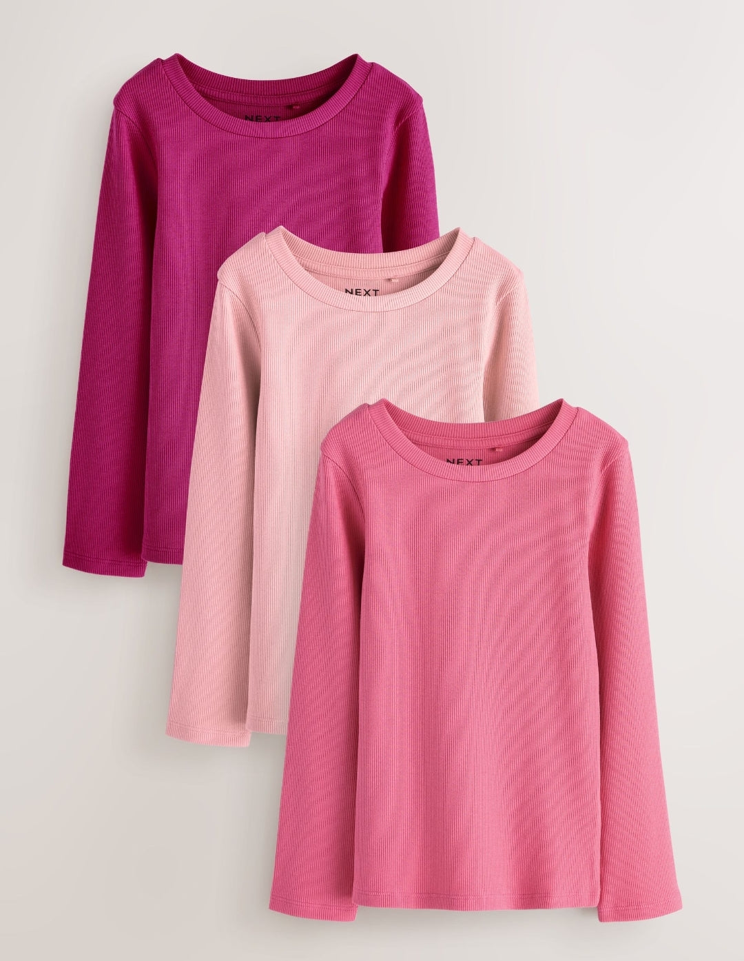 Pink Long Sleeve Ribbed Tops 3 Pack