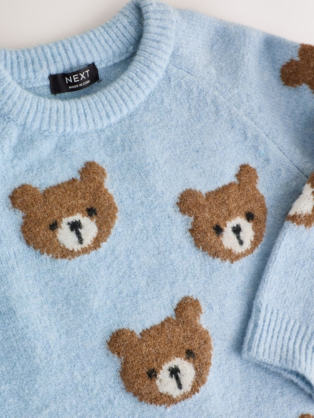 Light Blue Bear All Over Character Knitted Crew Neck Jumper