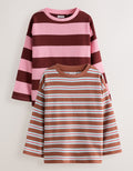 Pink/Brown Stripe Long Sleeve Textured Tops 2 Pack