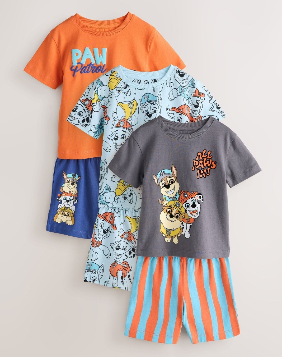 Blue/Grey/Orange Paw Patrol Short Pyjamas 3 Pack