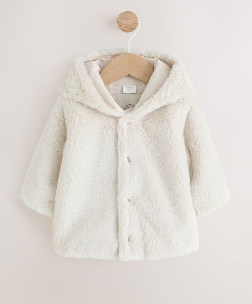 Ecru Faux Fur Hooded Baby Jacket