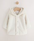 Ecru Faux Fur Hooded Baby Jacket
