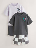 Charcoal Grey/Lilac Short Sleeve T-Shirt and Shorts Set 2 Pack