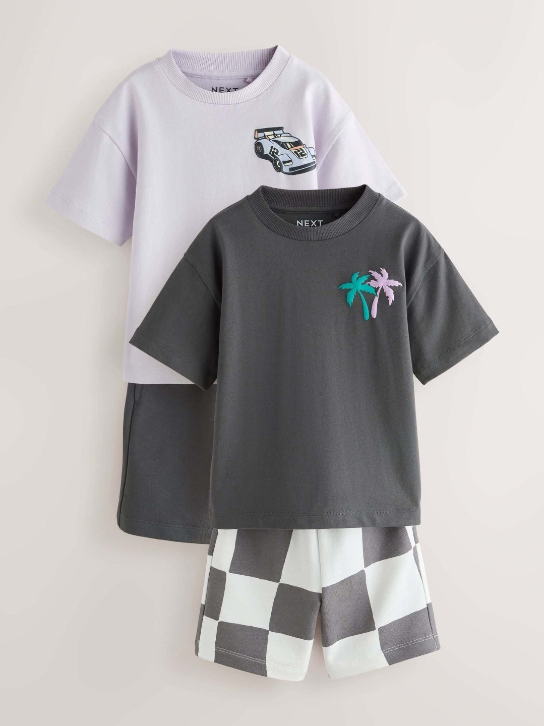 Charcoal Grey/Lilac Short Sleeve T-Shirt and Shorts Set 2 Pack