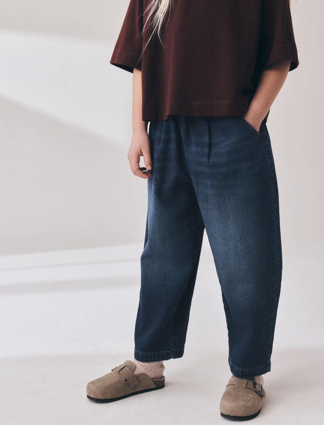 Dark Wash Jersey Denim Baggy Loose Fit Jeans