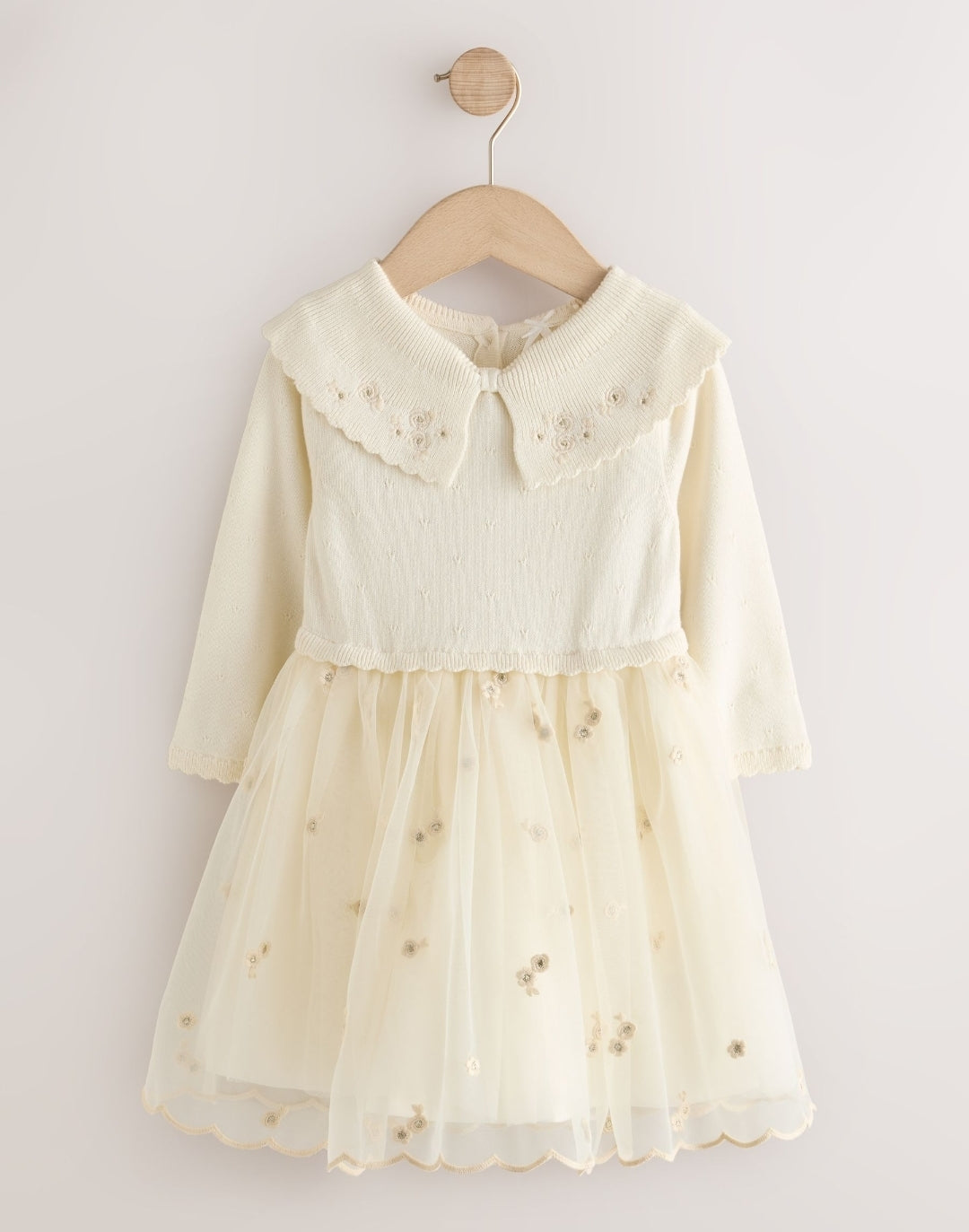 Ecru Occasion Bow Collar Dress
