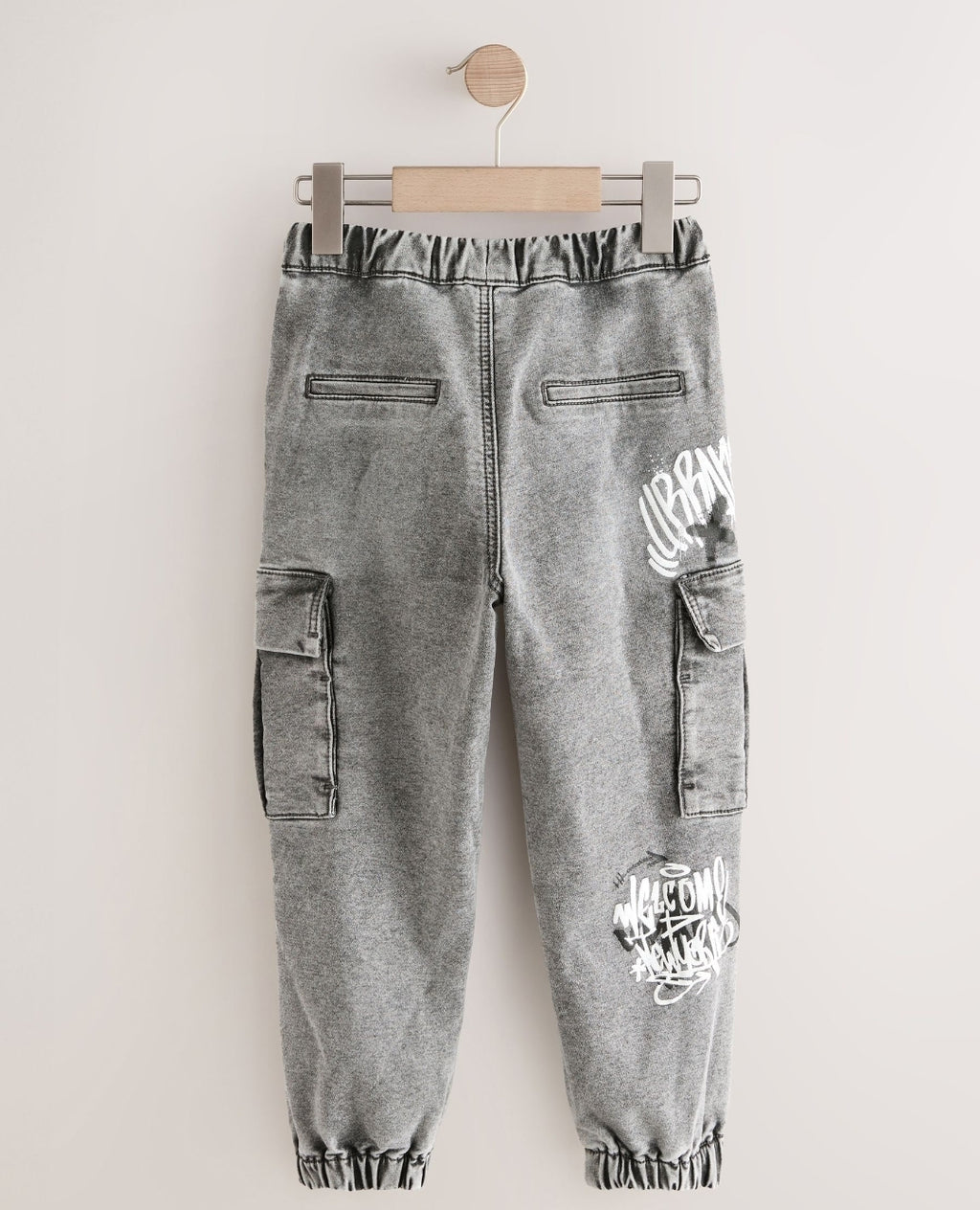 Grey Graffiti Cargo Jeans With Elasticated Waist