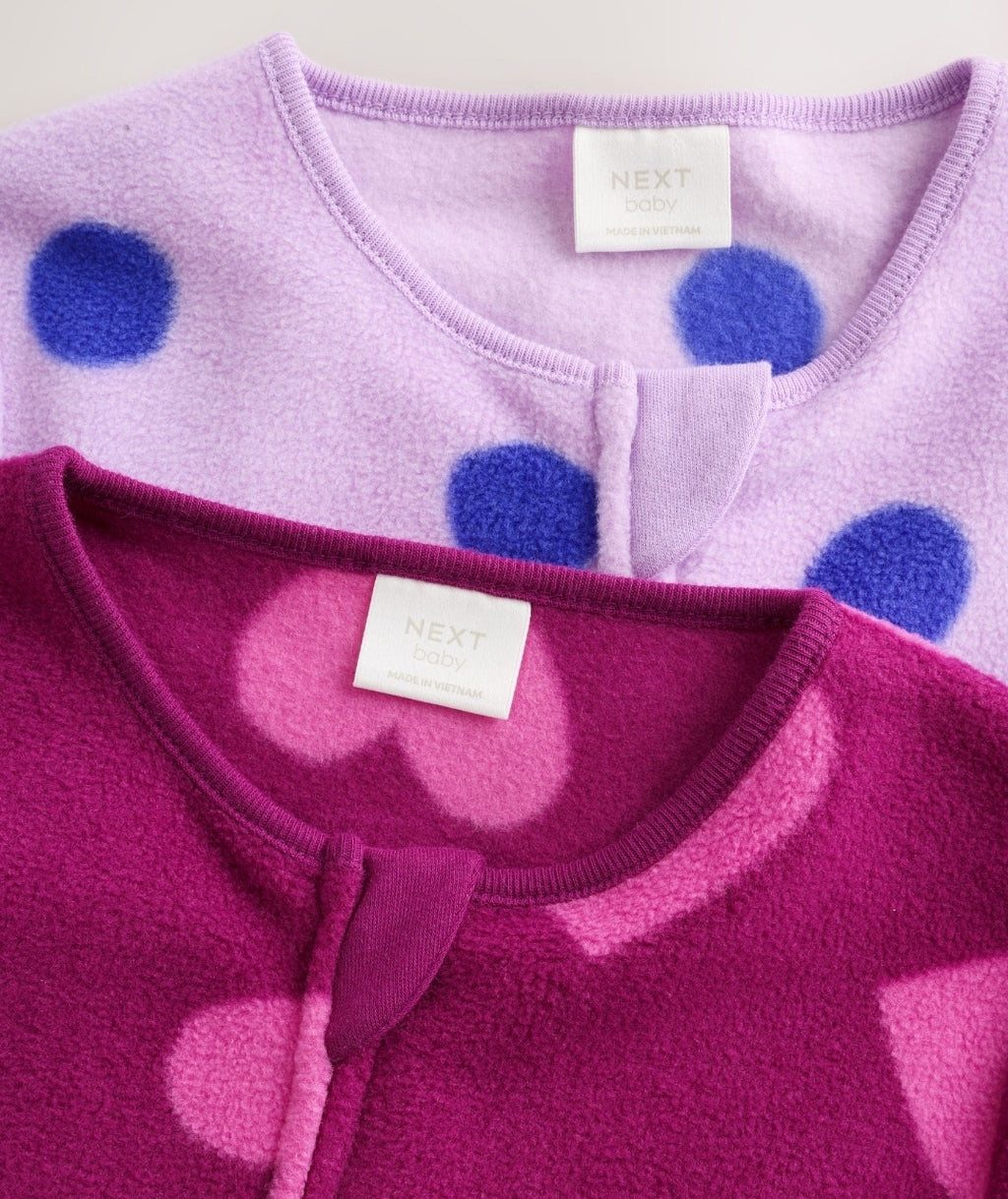 Purple/Pink Two Way Zip Micro
Fleece Sleepsuits 2 Pack