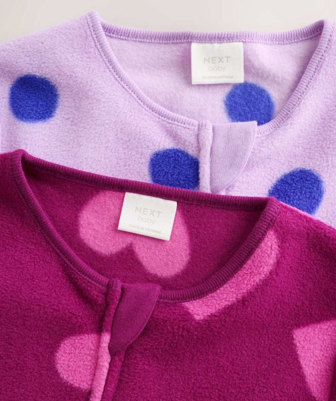 Purple/Pink Two Way Zip Micro
Fleece Sleepsuits 2 Pack