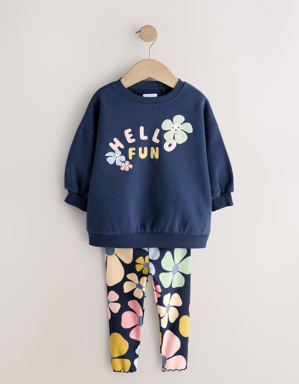Navy Blue Flower Sweatshirt and Leggings Set