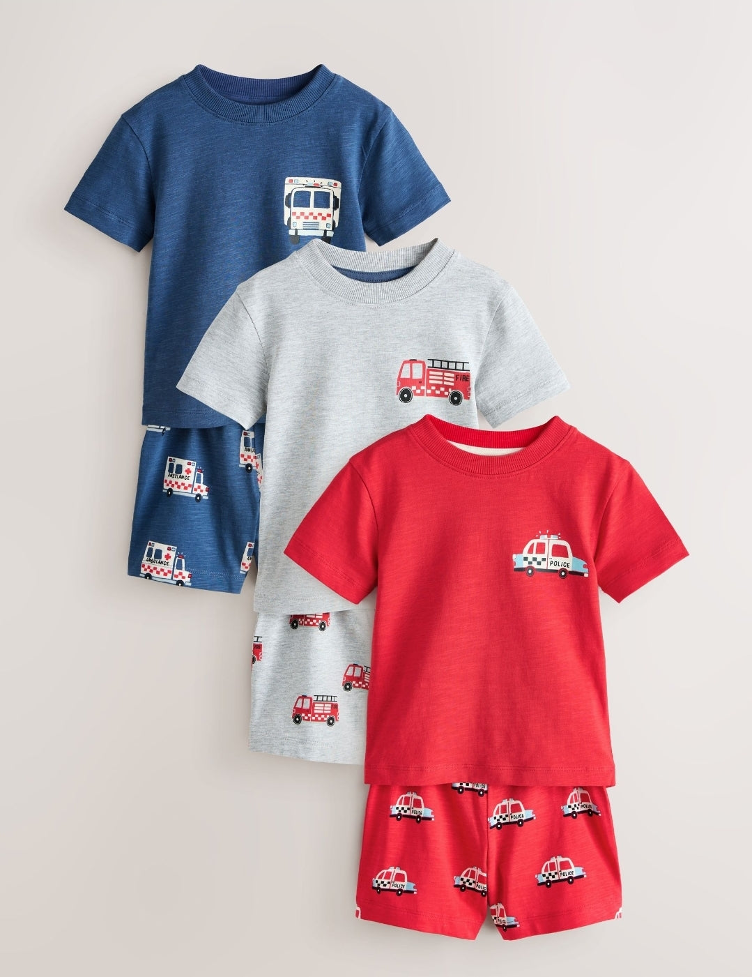 Red/Blue/Grey Emergency
Vehicles Short Pyjamas 3 Pack