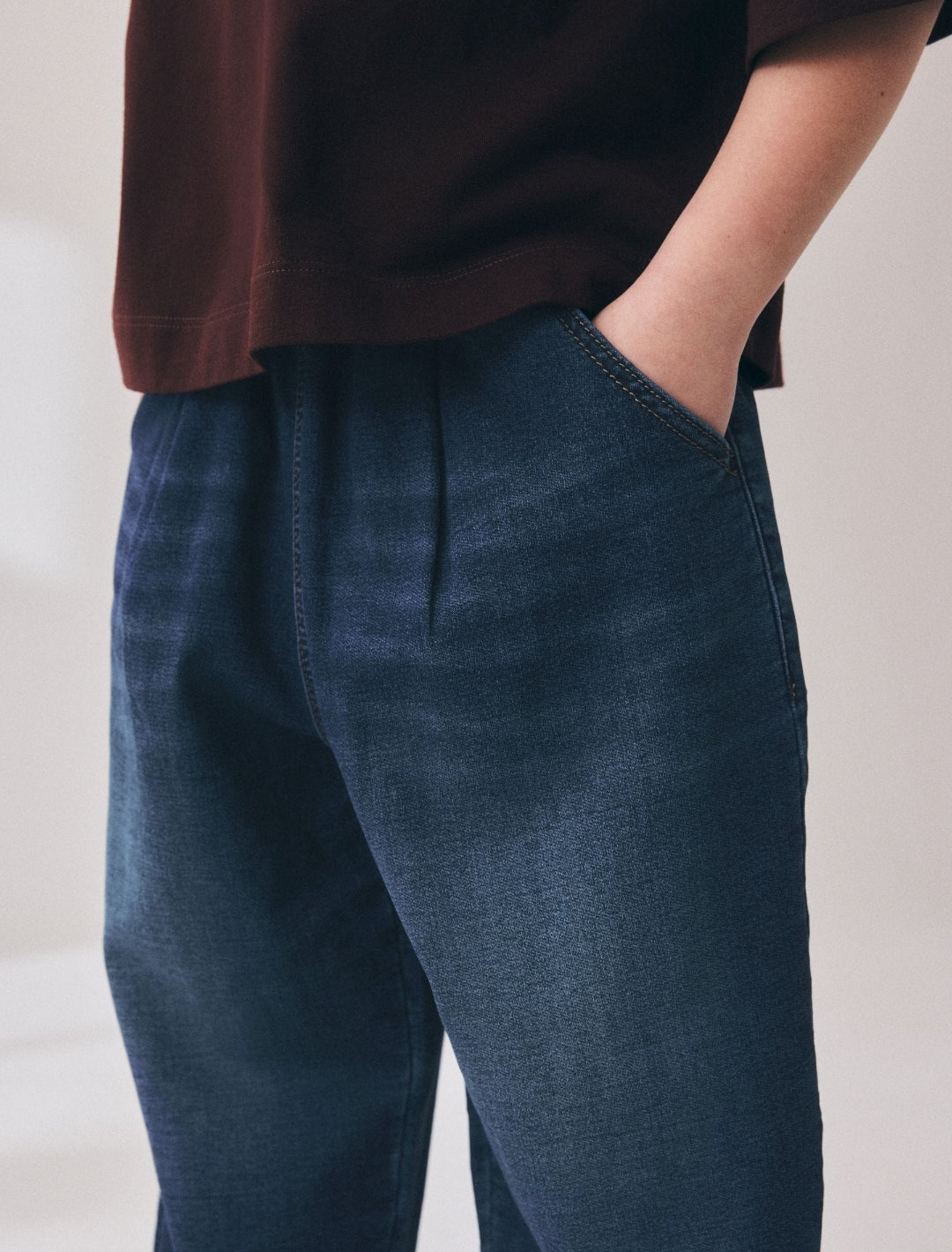 Dark Wash Jersey Denim Baggy Loose Fit Jeans