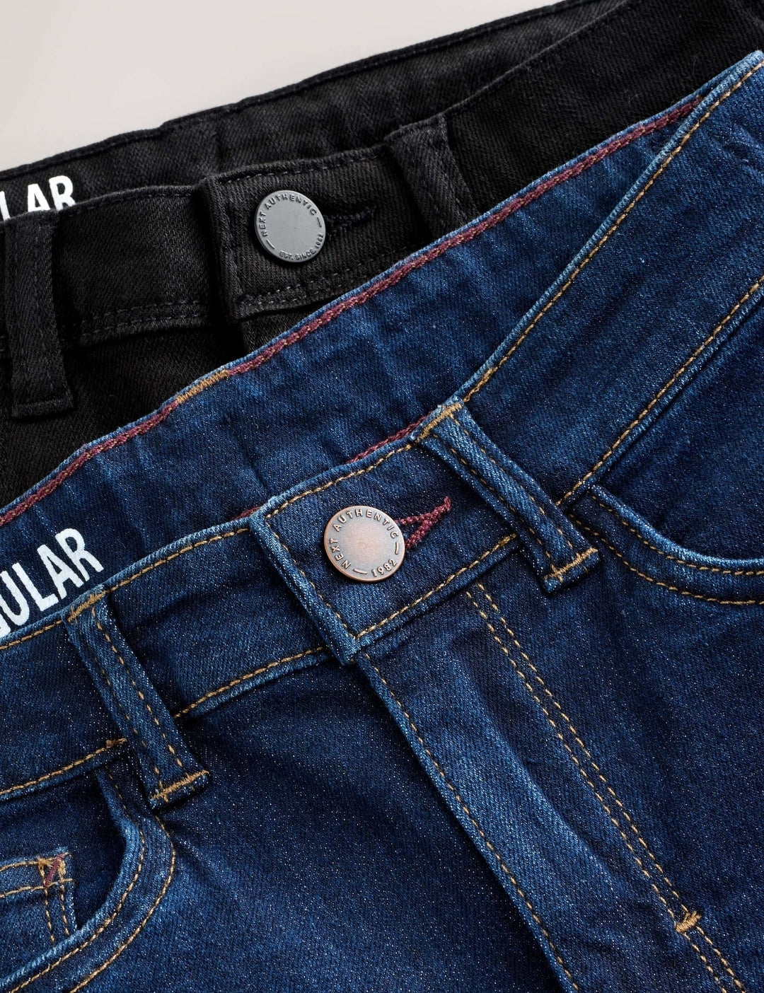 Dark Blue/ Black Denim Regular Fit
Regular Length Stretch Jeans 2 Pack