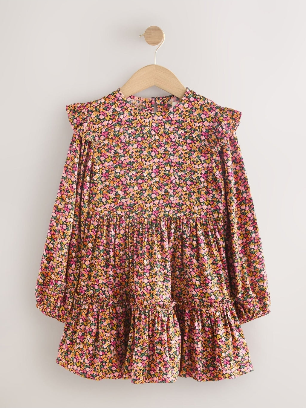 Berry Pink Ditsy Long Sleeve Ruffle
Dress