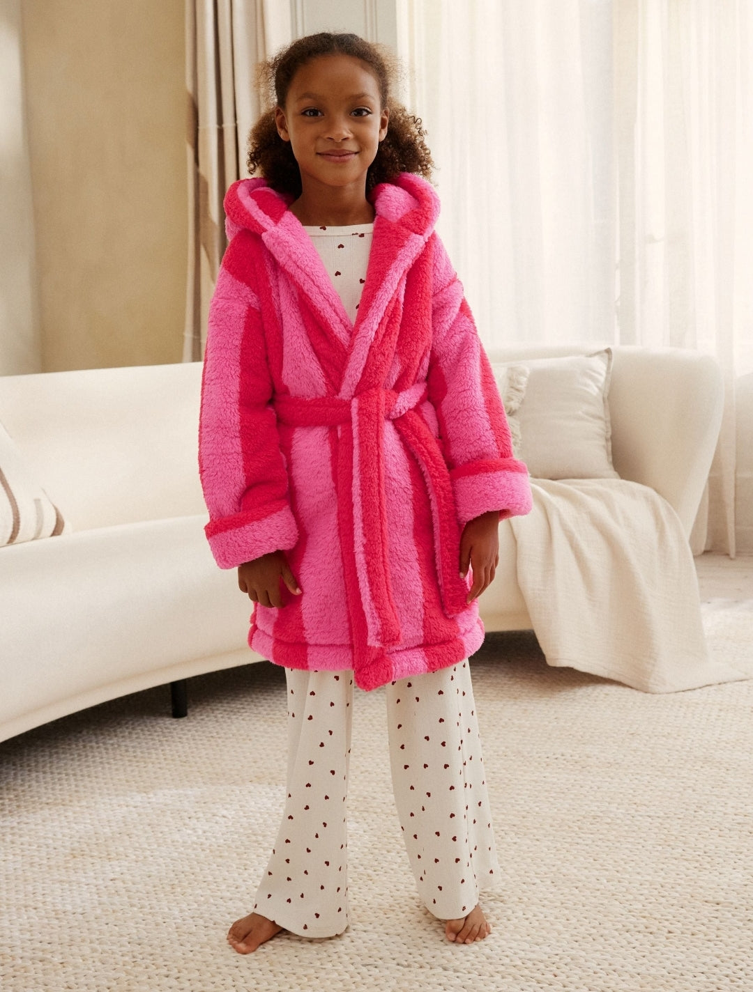 Pink/Red Stripe Fleece Dressing Gown
