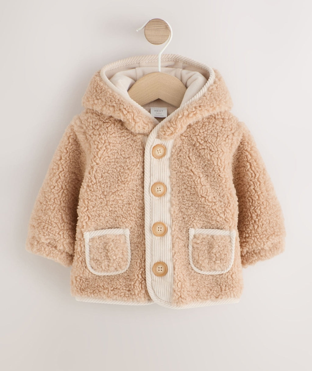 Caramel Borg Hooded Fleece Lined Baby Jacket