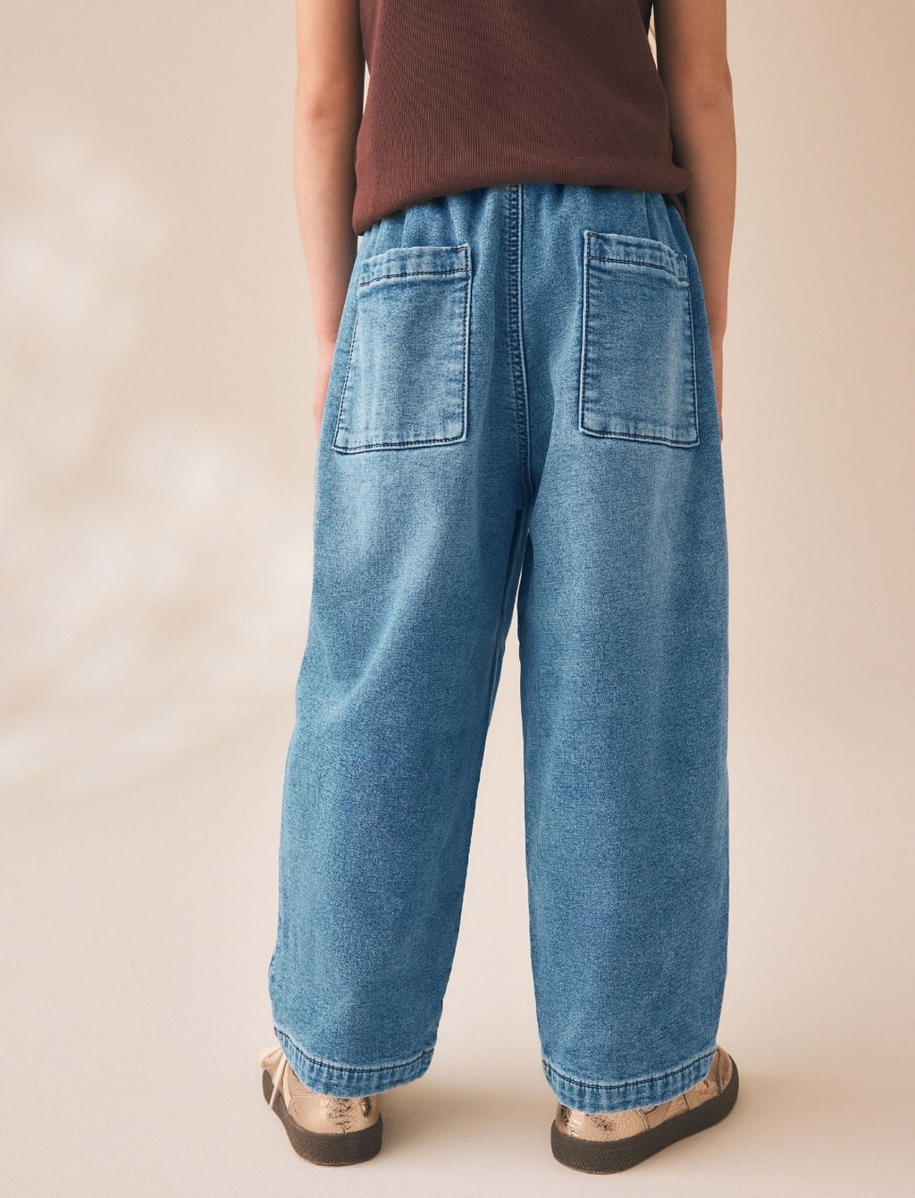 Mid Wash Jersey Denim Baggy Loose Fit Jeans