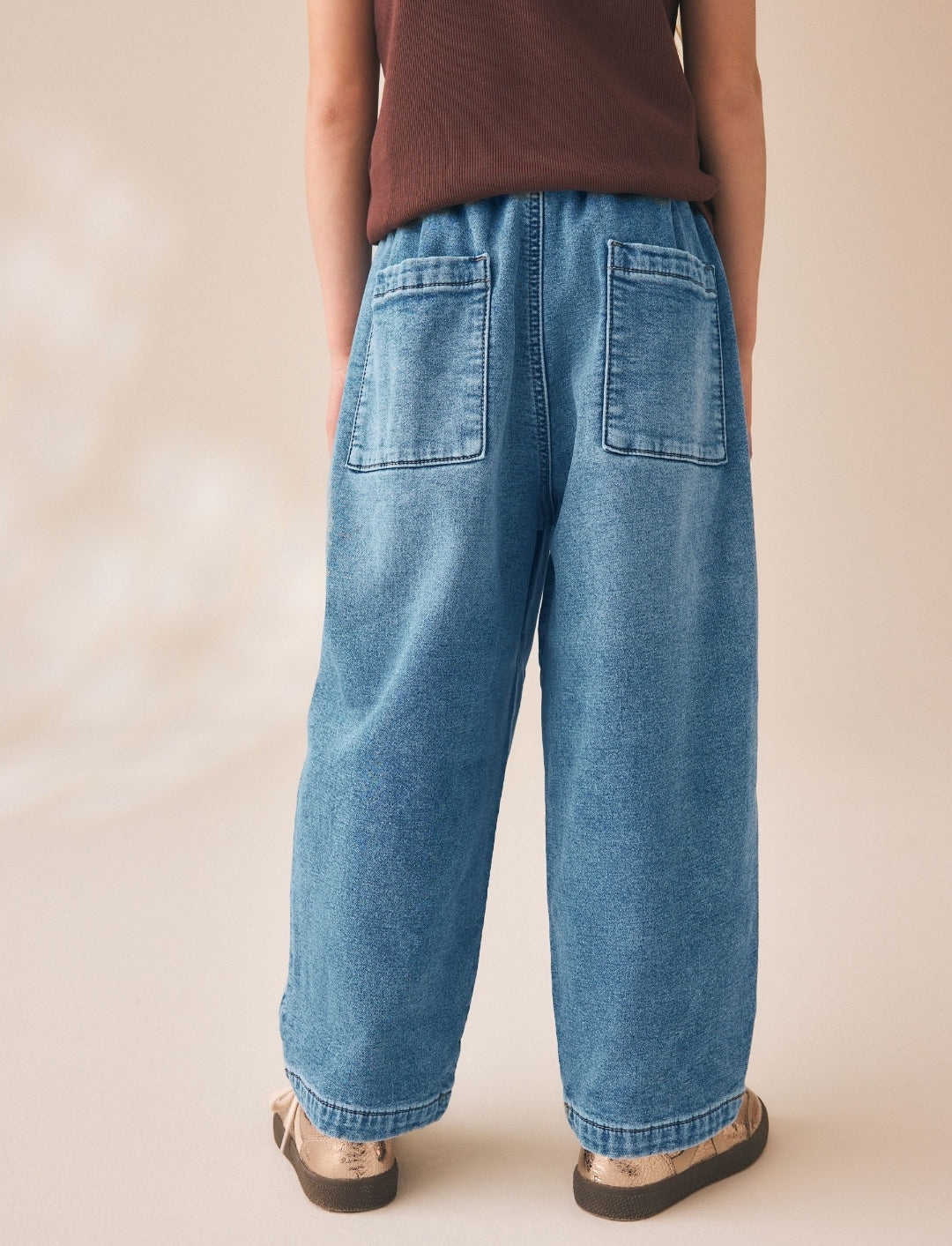 Mid Wash Jersey Denim Baggy Loose Fit Jeans