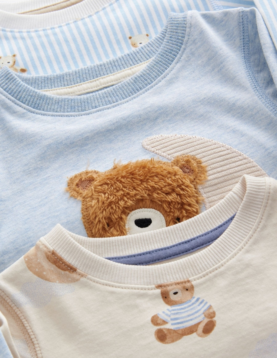 Blue/Ecru Baby Bear Snuggle Pyjamas 3 Pack