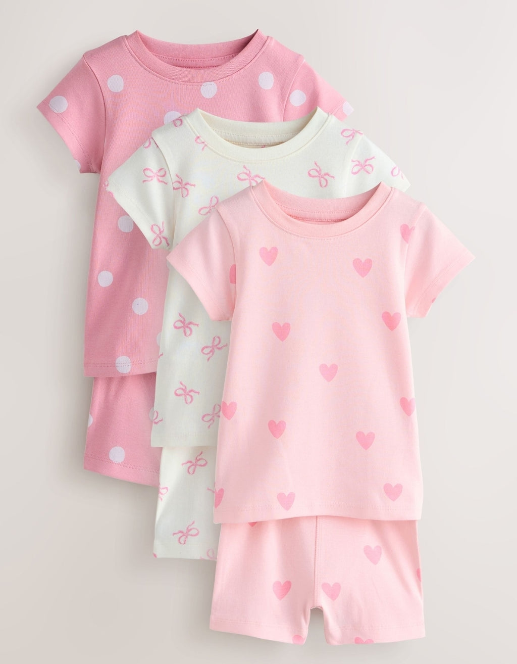 Pink Bow and Heart Print Short Pyjamas 3 Pack