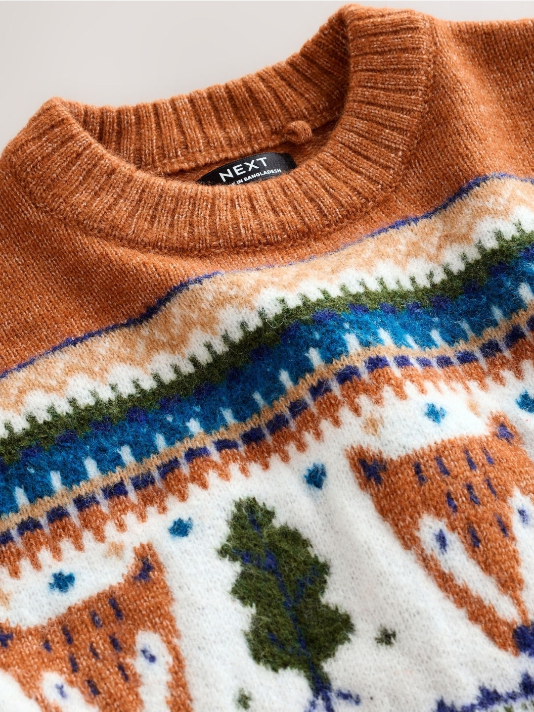 Brown/Cream Character Knitted Crew Neck Jumper