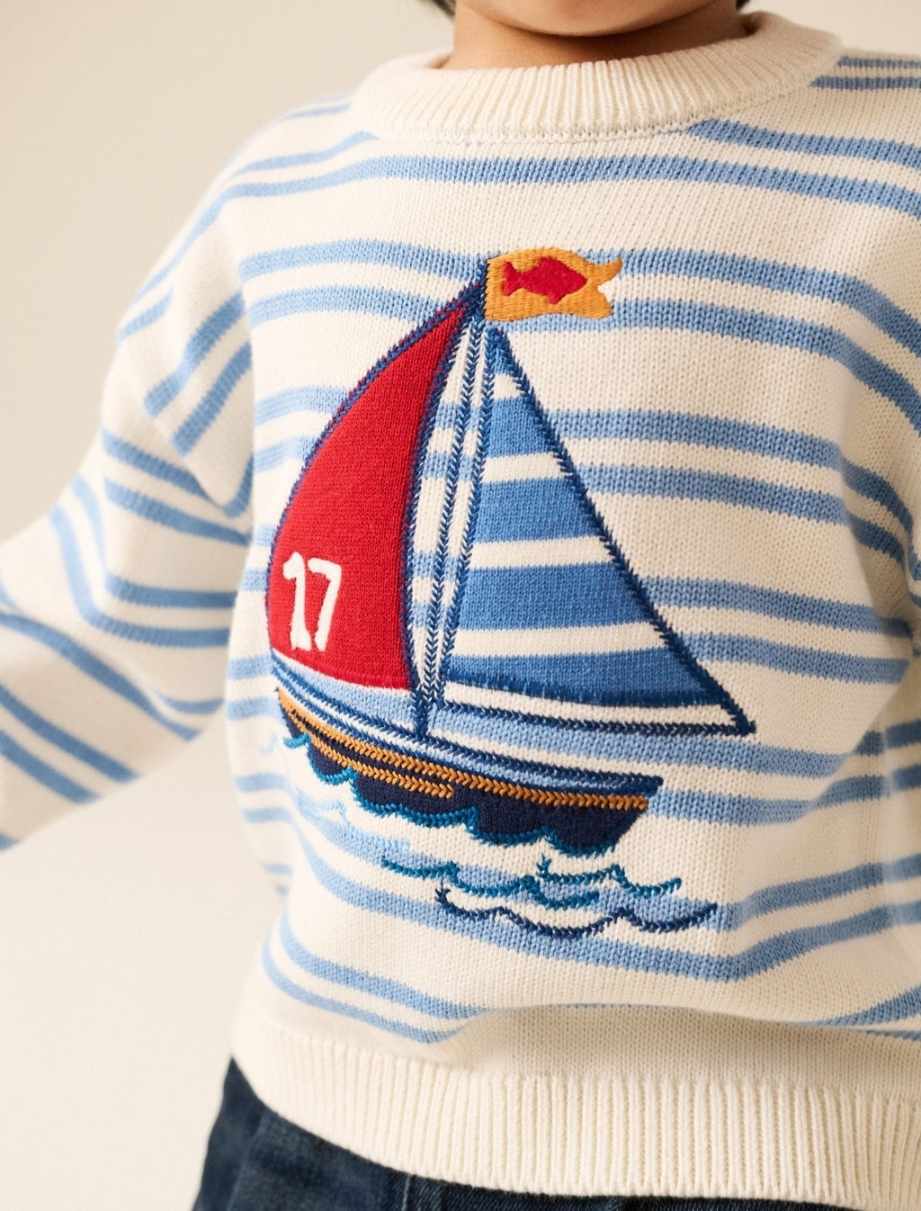 Cream/Blue Boat Character
Knitted Crew Neck Jumper