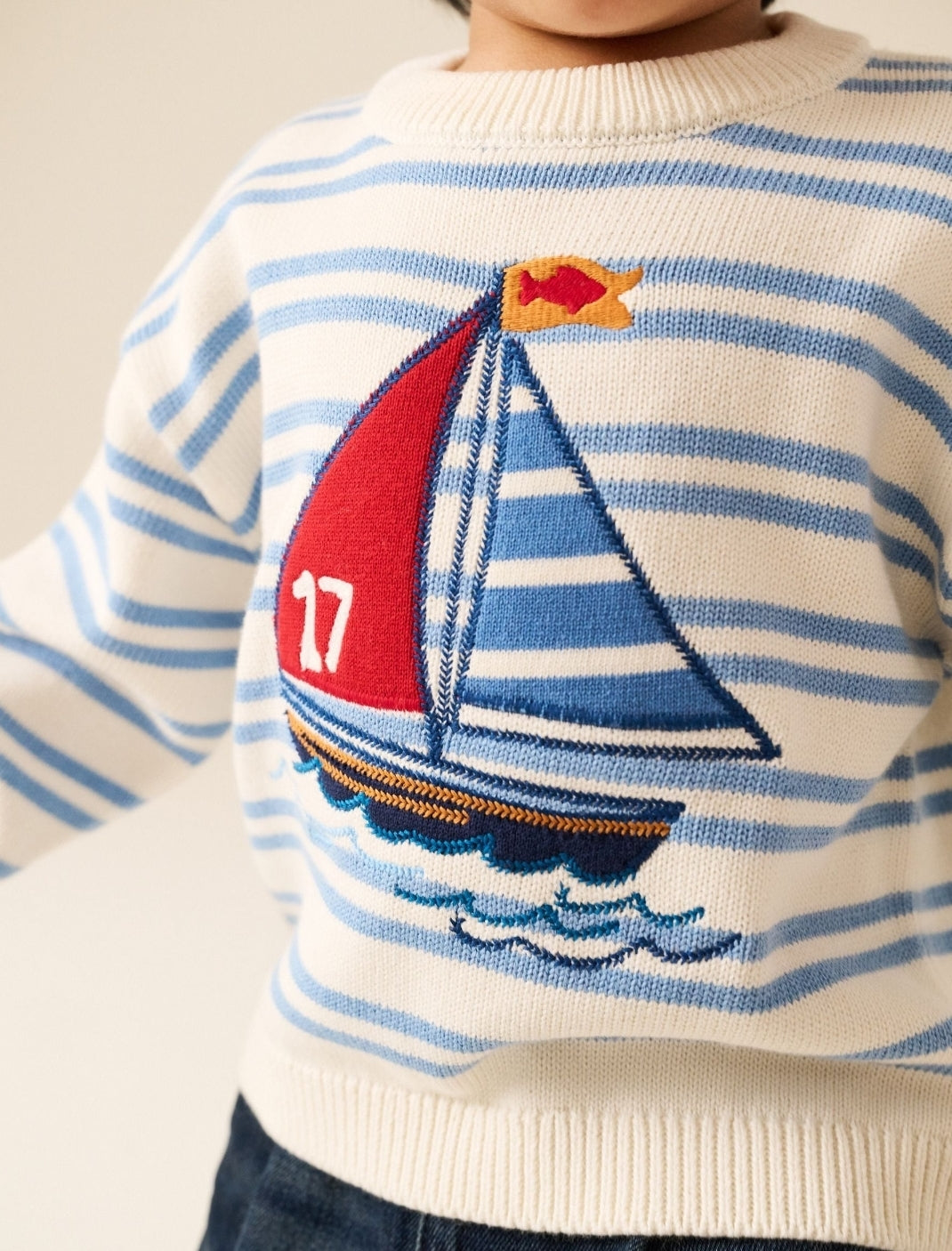 Cream/Blue Boat Character
Knitted Crew Neck Jumper