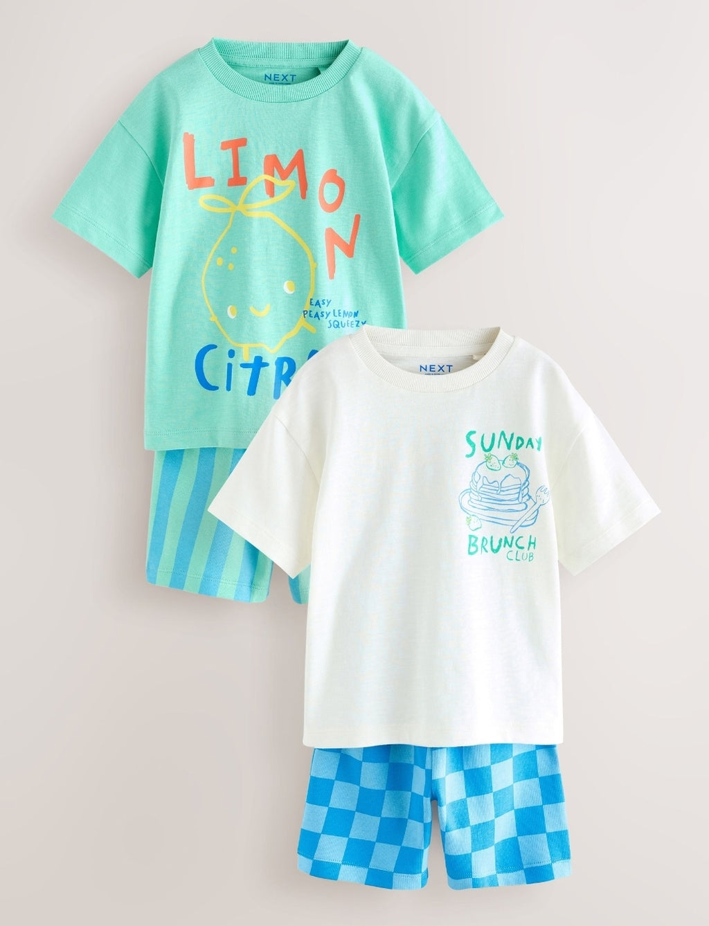 Green/White Food Backprint Short Sleeve T-Shirt and Shorts