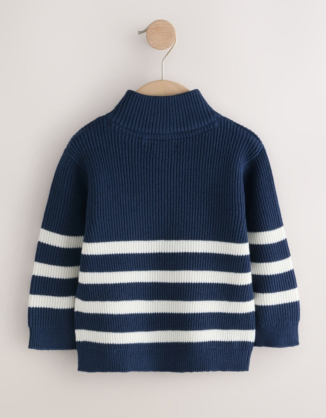 Navy Blue/Ecru Stripe Knitted Quarter Zip Jumper