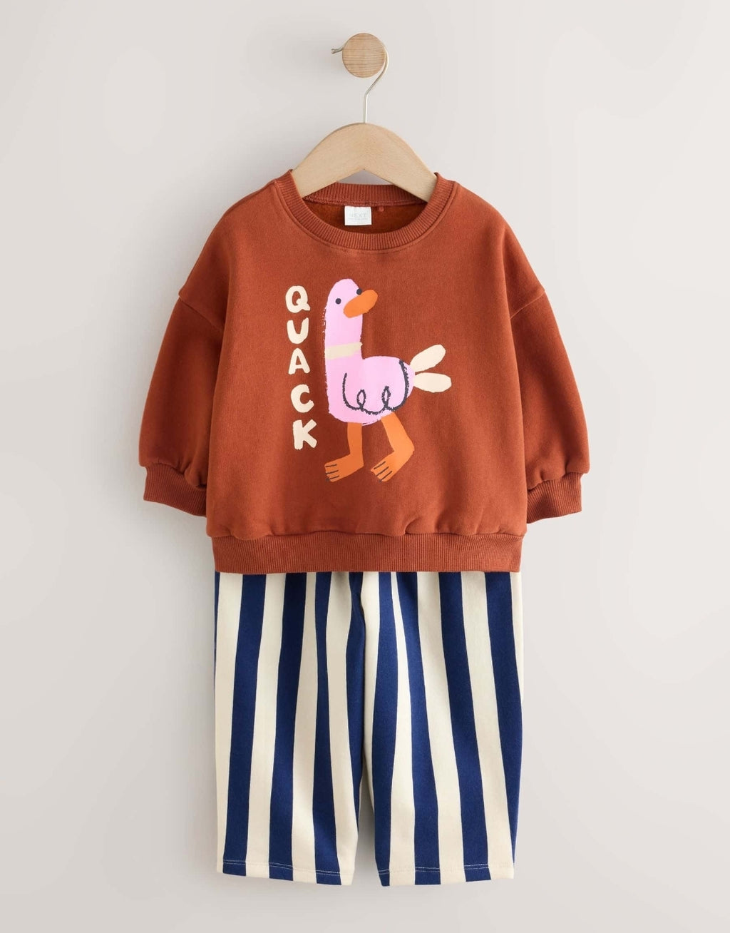 Navy Stripe Duck Crew Neck Sweatshirt and Barrel Trousers