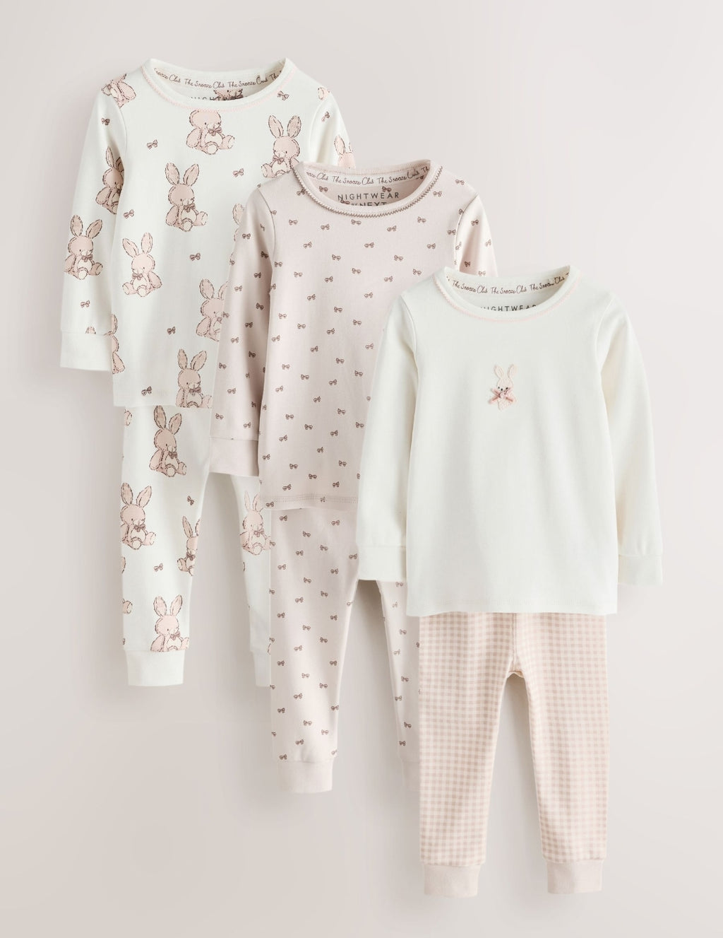 Neutral Bunny Print Snuggle Pyjamas 3 Pack