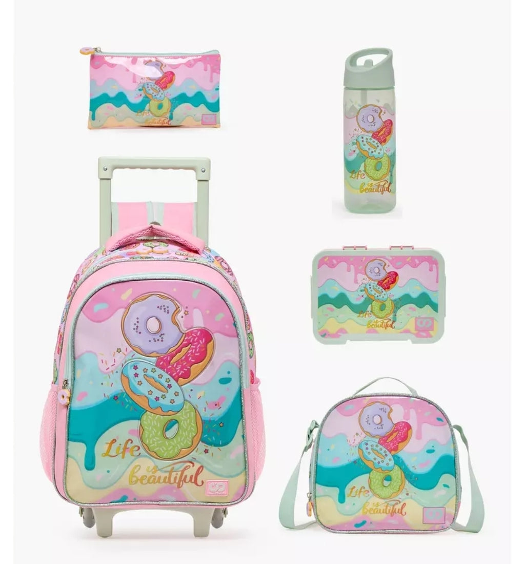 Printed 5-Piece School Trolley Bag Set 16 inches