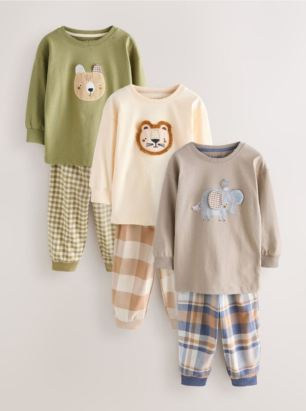 Olive Green/Stone/Ecru Animal
Check Woven Bottom Pyjamas 3