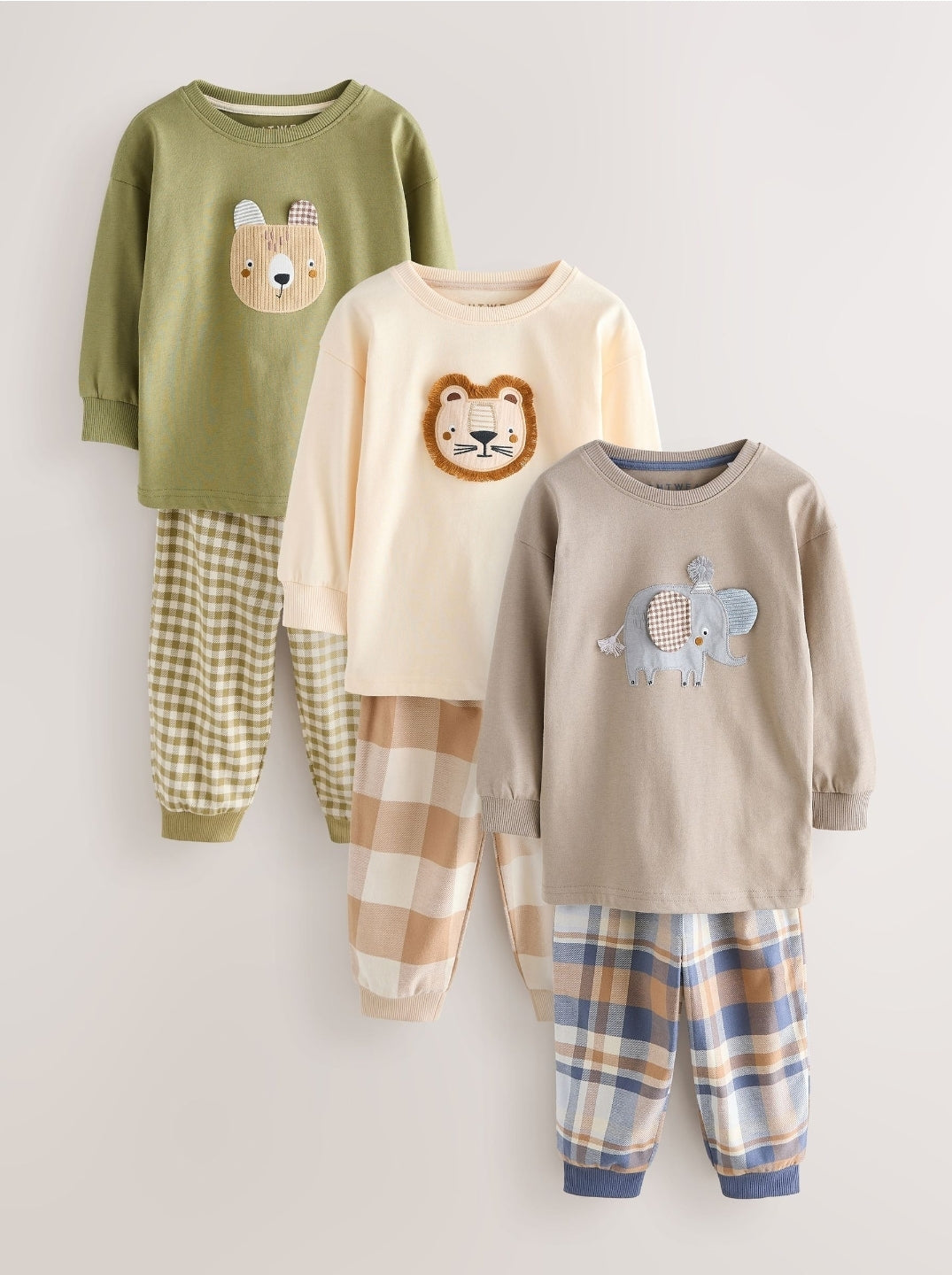 Olive Green/Stone/Ecru Animal
Check Woven Bottom Pyjamas 3