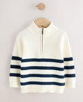 Ecru/Navy Stripe Knitted Quarter
Zip Jumper