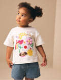 Ecru White Padded Bunny Short Sleeve T-Shirt