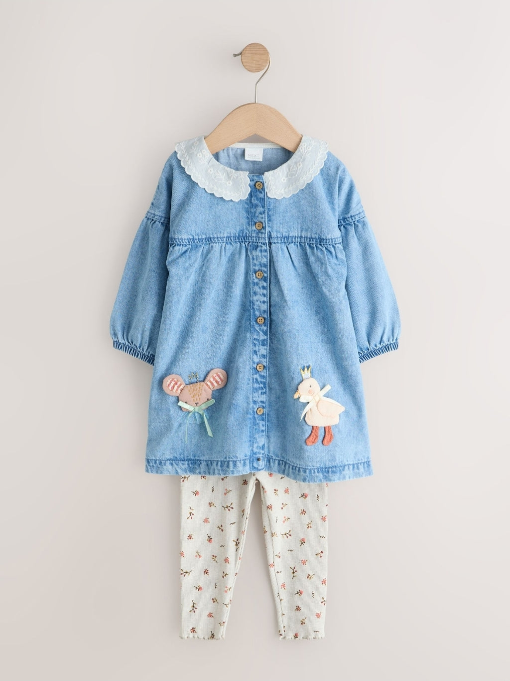 Denim Character Shirt Dress And Leggings Set